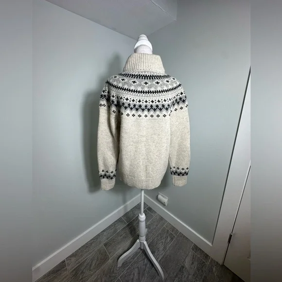NWT L.L. Bean Fair Isle Classic Rag Wool Grandmacore Zip Cardigan Size Large - Picture 6 of 16